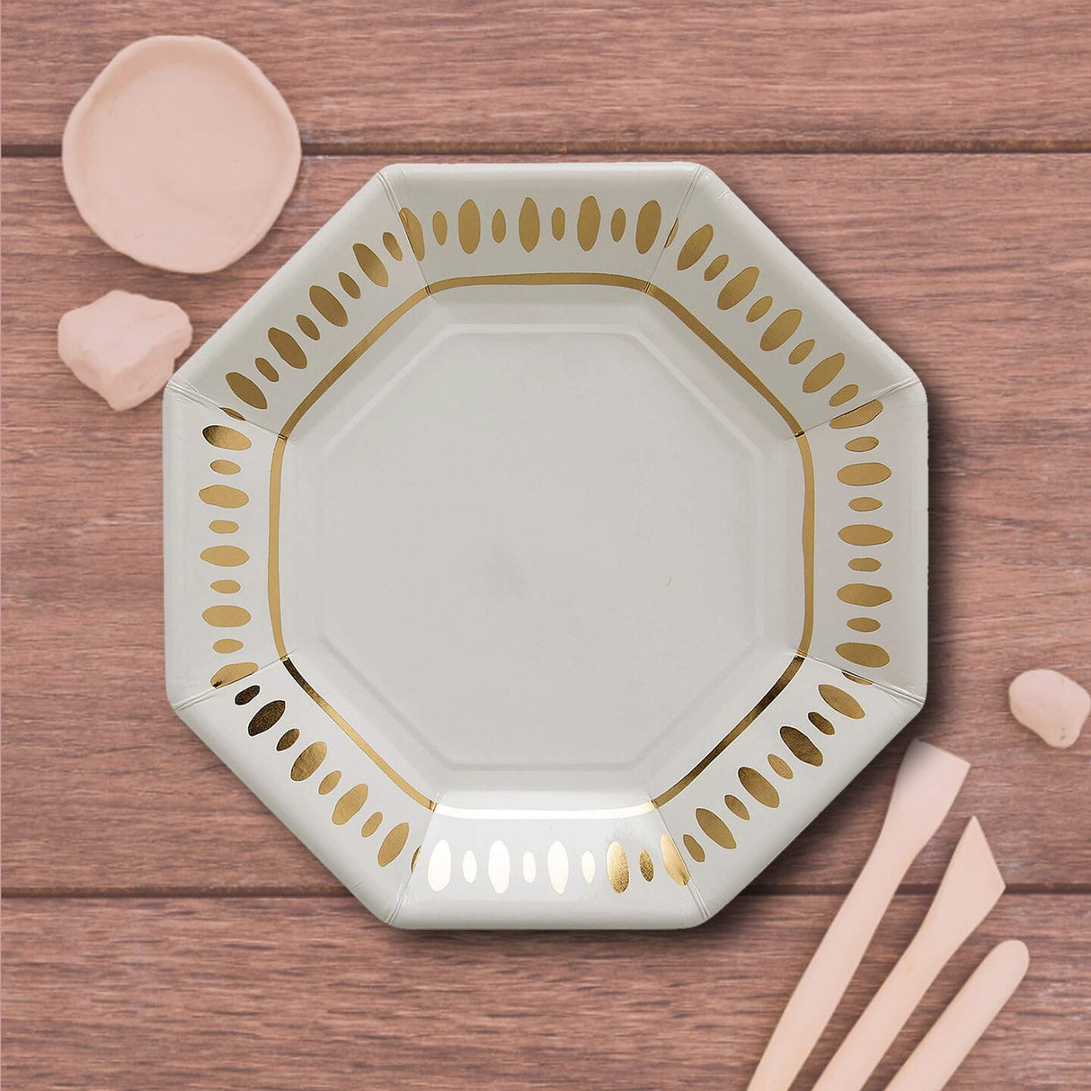 8 Count White & Gold Party Paper Dinner Plates 9" Elegant Disposable Dinner Plates
