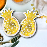 8 Count Gold Foil Pineapple-Shaped Paper Dessert Plates 6.5" x 10" Tropical Party Disposable Plates