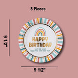 8 Count Religious Happy Birthday Rainbow Paper Dinner Plates 9.5" Faith-Inspired Disposable Plates