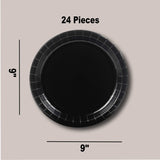 24 Count Black Paper Dinner Plates 9" Disposable for All Occasions