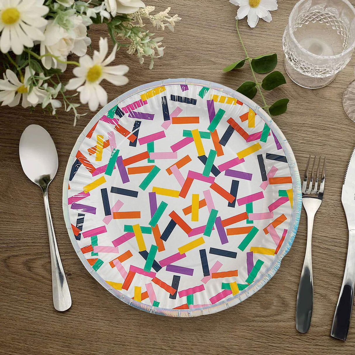 8 Count Tropical Confetti Paper Dessert Plates 7 Inch Colorful Birthday Party Supplies
