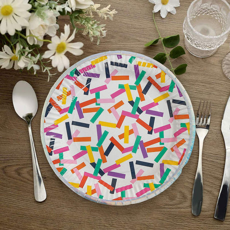 8 Count Tropical Confetti Paper Dessert Plates 7 Inch Colorful Birthday Party Supplies