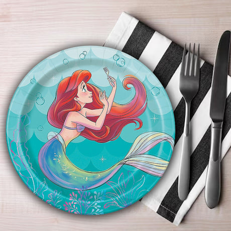 8 Ct. Disney The Little Mermaid Ariel Paper Dessert Plates 7" Disposable Party Plates