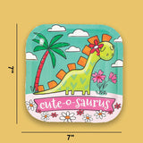 8 Count Girl Dinosaur Party Cute-O-Saurus Square Paper Dessert Plates 6.5" Birthday Plates