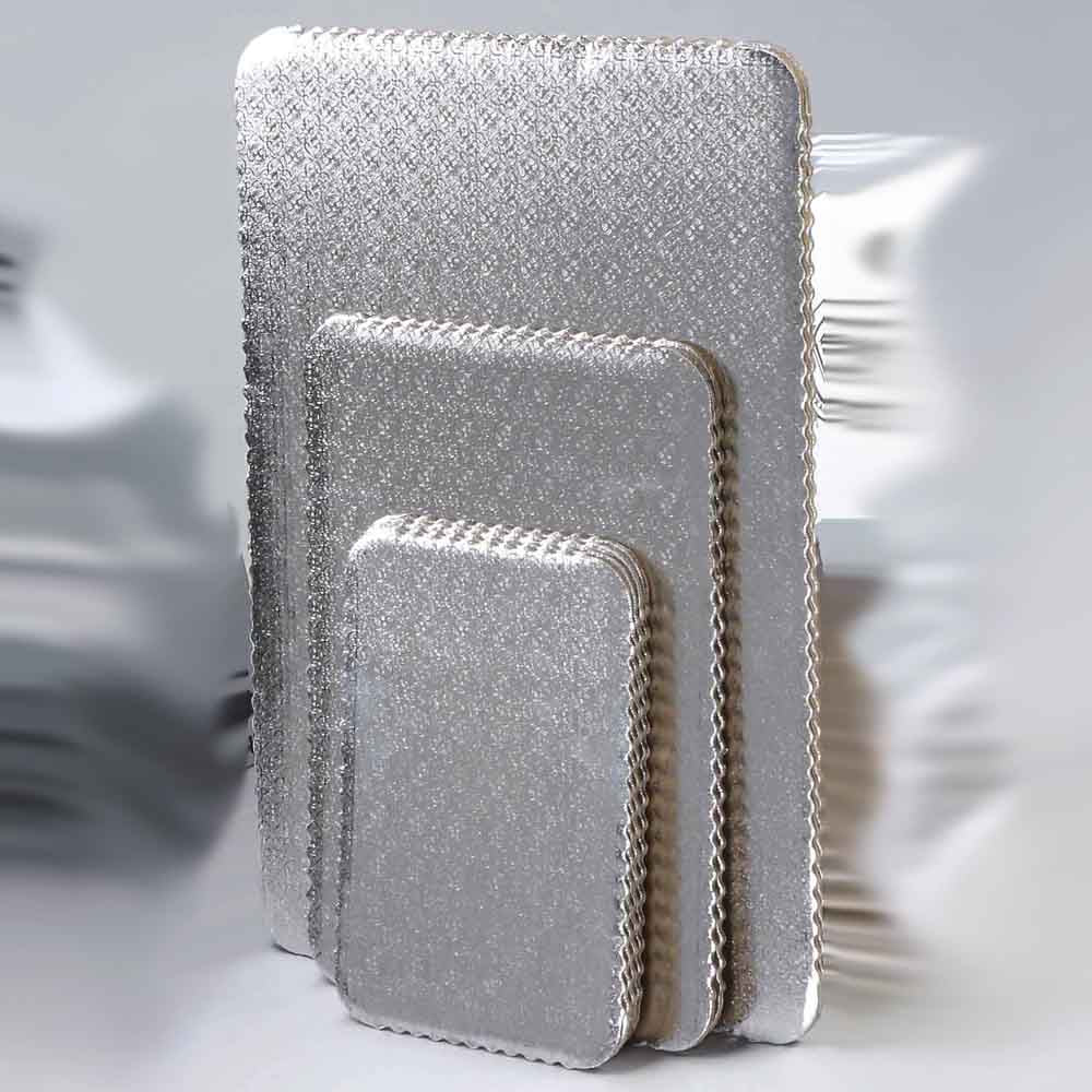 Silver Scalloped Rectangular Double-Wall Cake Boards, Half Size (13-7/8" x 18-3/4"), Pack of 5