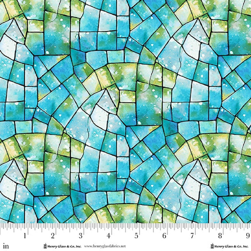 Cotton Quilt Back Fabric Turquoise/Green Kaleidoscope Stained Glass 108" Wide