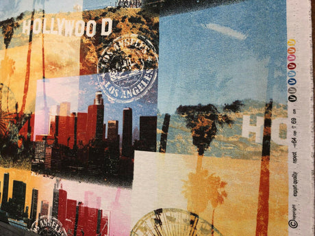 Los Angeles Hollywood Cotton Fabric - Yellow, Blue, Red, Black Printed Duck, 54" Width (By The Yard)
