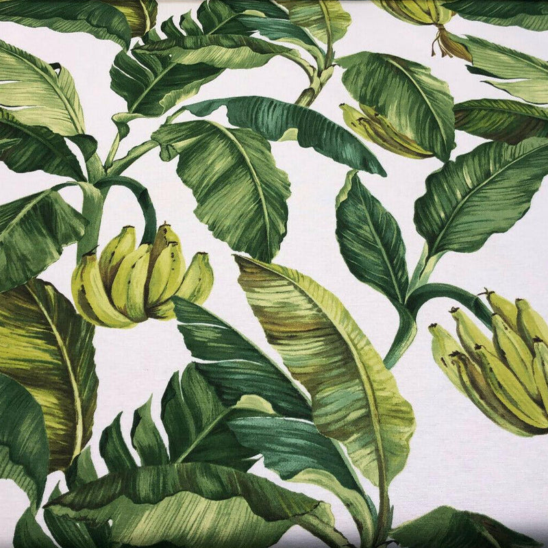 Jamaica Cotton Fabric - Green White Banana Leaves Print, 54" Width (1 Yard)