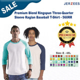 JERZEES® Three Quarter Sleeve Raglan Crewneck Baseball T-Shirt