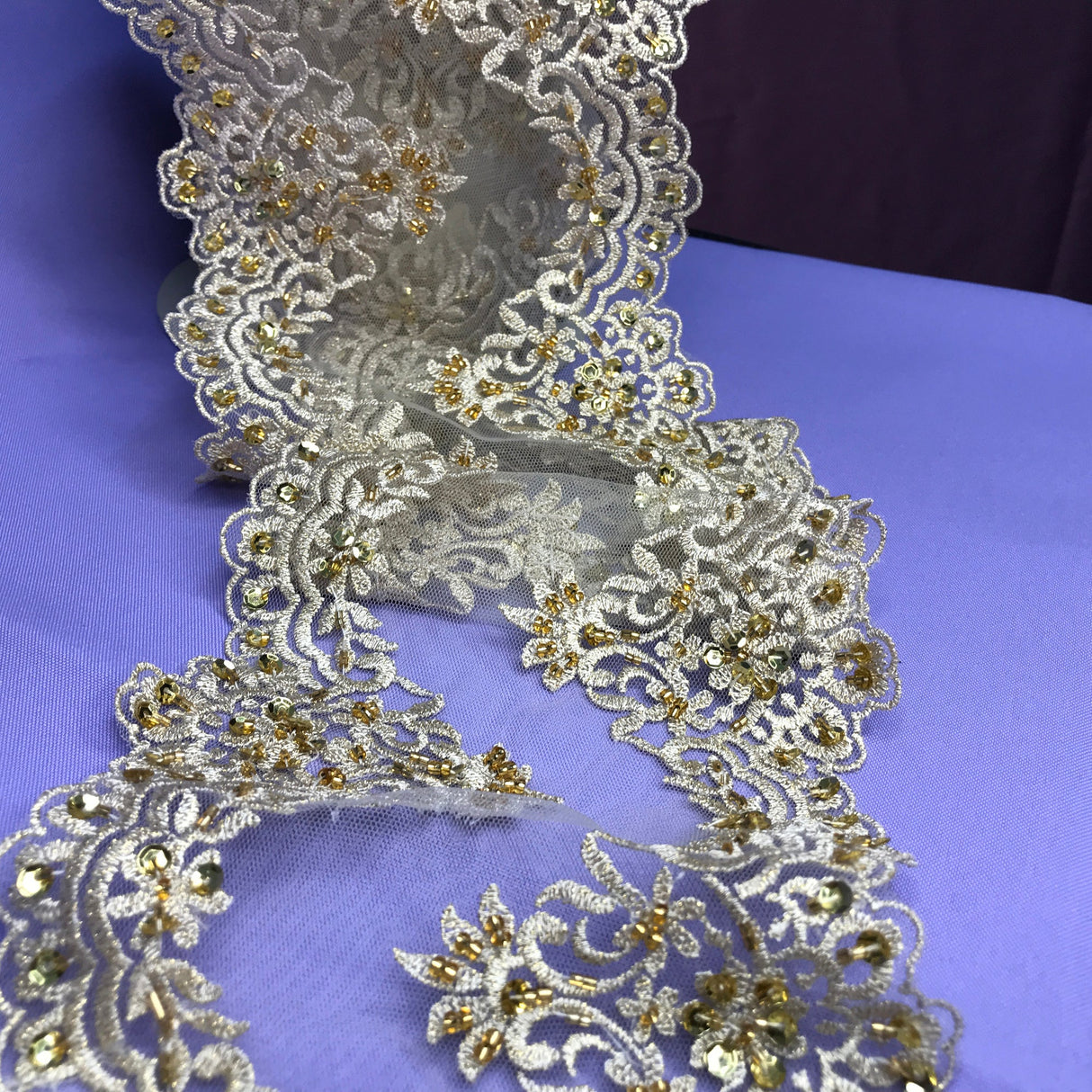 Beaded Lace Trimming Double Sided White