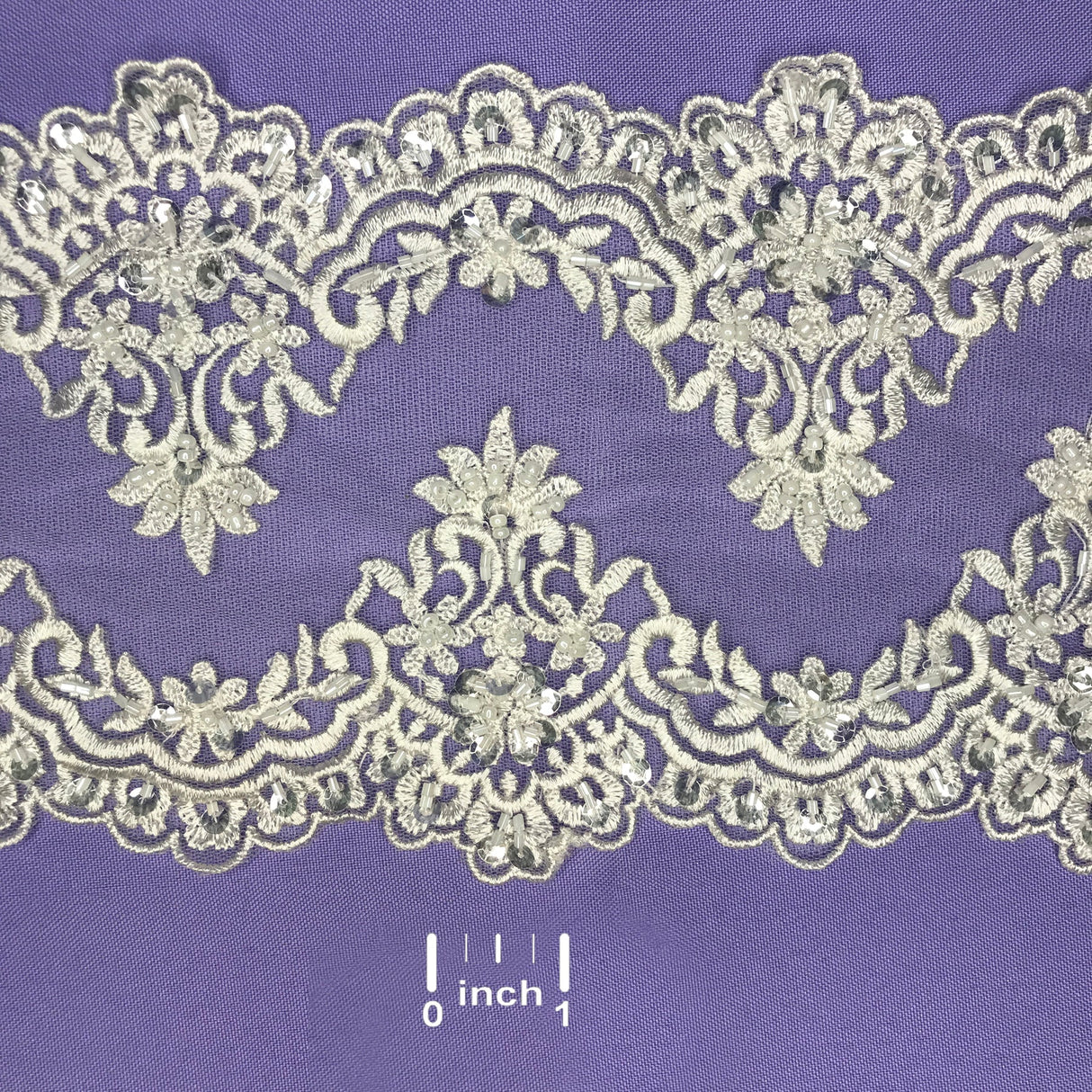 1 Yard Beaded Double Sided Lace Trimming Embroidered on 100% Polyester Net Mesh 6? Wide