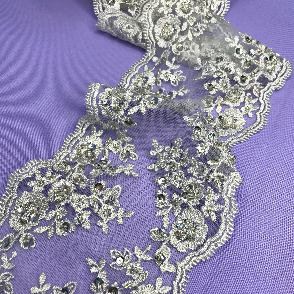 Beaded Lace Trimming Double Sided White