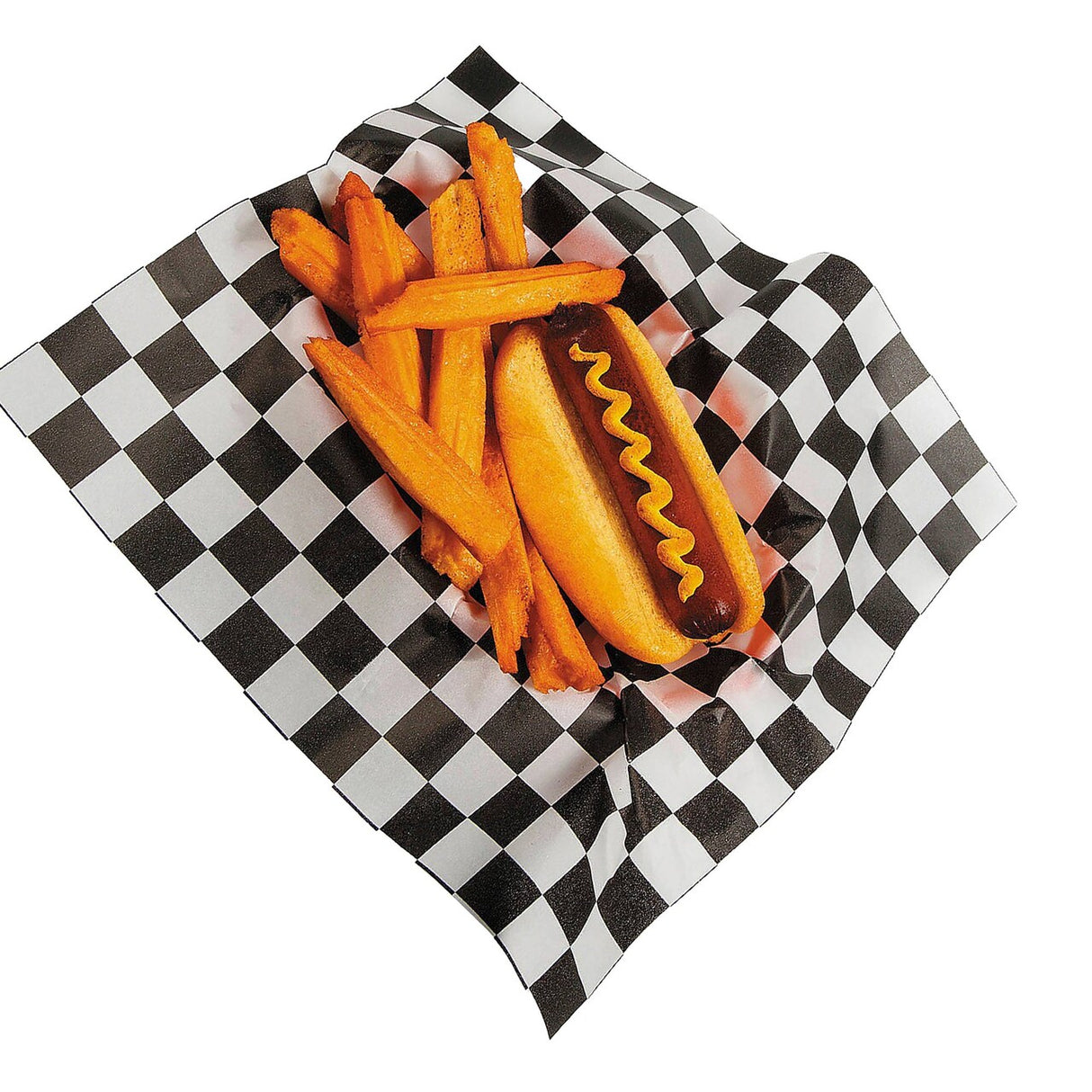 12" x 12" Black & White Checkered Food Basket Liners - 12 Pc.