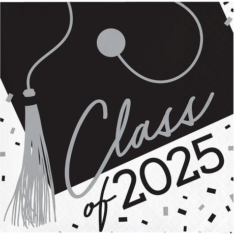 Creative Converting School Spirit White Class of 2025 Paper Beverage Napkins - 108 Count