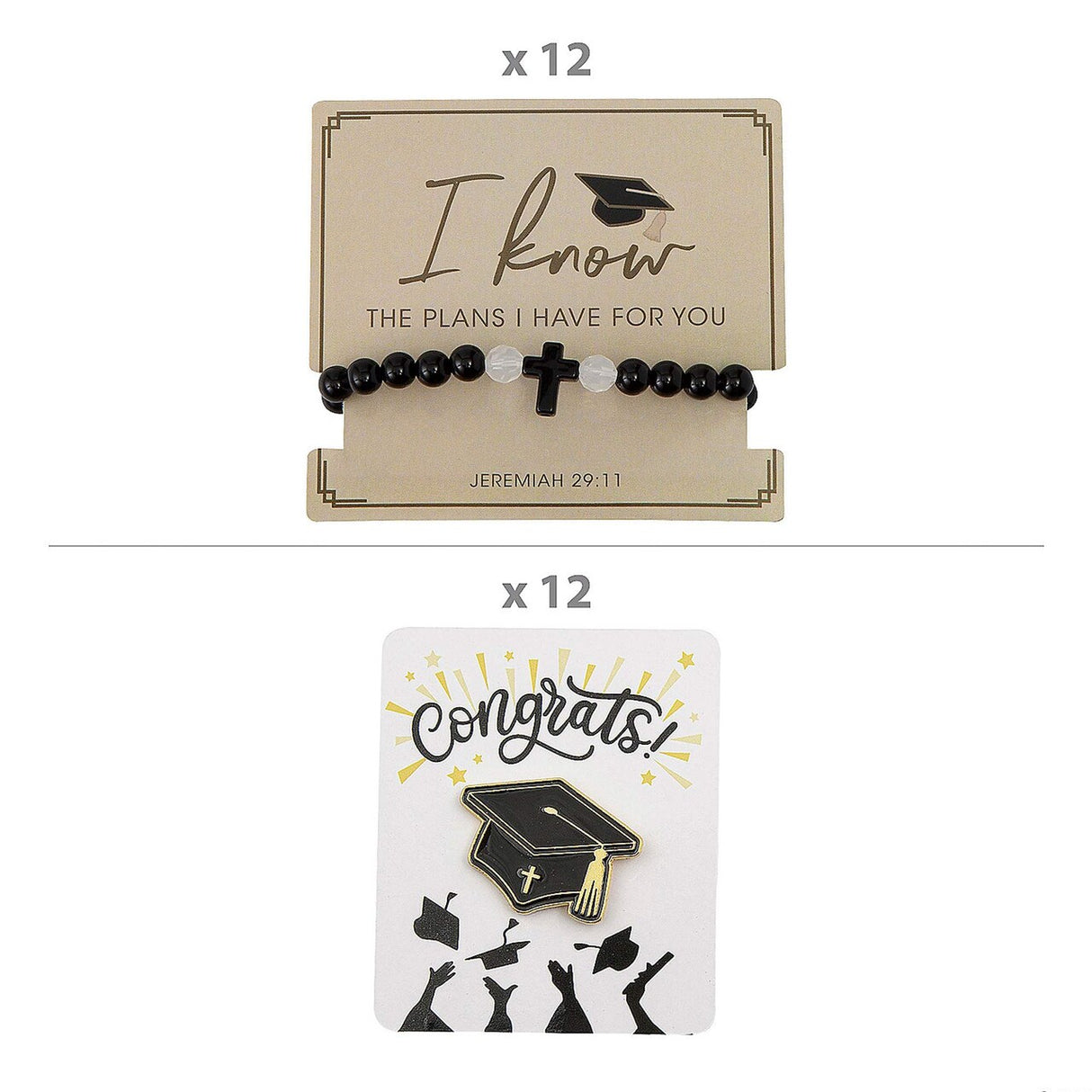 24 Pc. Religious Graduation Jewelry on Card Kit for 12