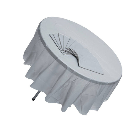 6 Ft. 10" Bulk 12ct Silver Round Disposable Plastic Tablecloths