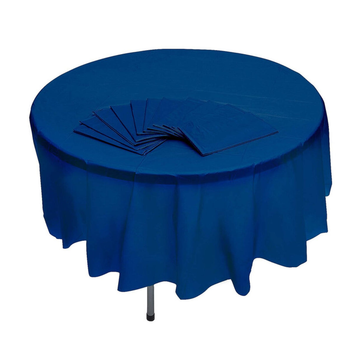 12-Pack Navy Blue 82'' Round Disposable Plastic Tablecloths – Banquet Style
