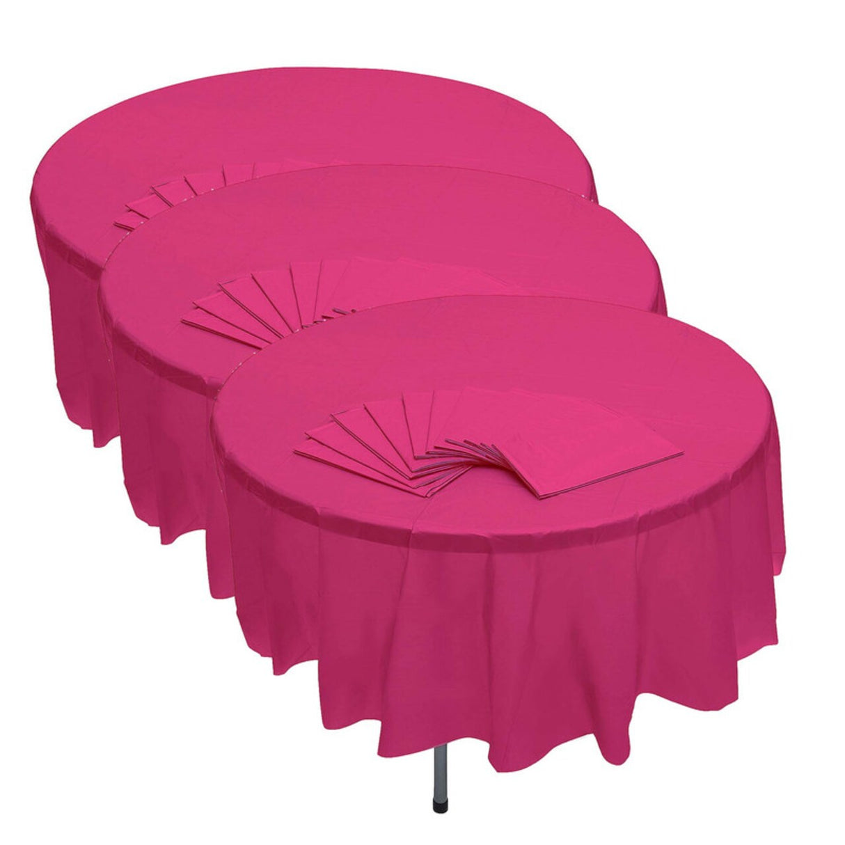 82" Bulk Pack of 12 Hot Pink Banquet-Style Round Disposable Plastic Tablecloths