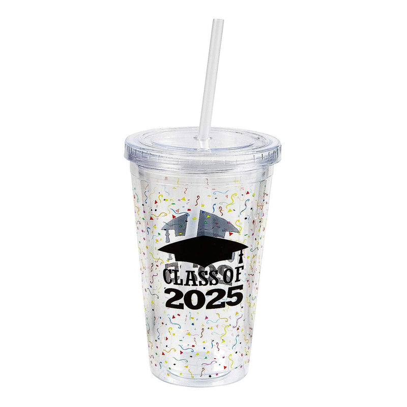 16 oz Class of 2025 Reusable BPA-Free Plastic Tumbler with Lid & Straw