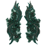 Rhinestone Applique Floral Lace Pair 14" x 4"