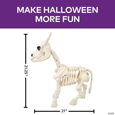 Standing Steer Skeleton Halloween Decoration with Curved Horns, stands upright for an eerie Halloween yard display