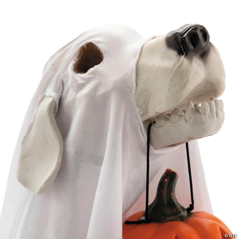 21 3/4" Ghost Dog Carrying Light-Up Jack-O'-Lantern Halloween Decoration