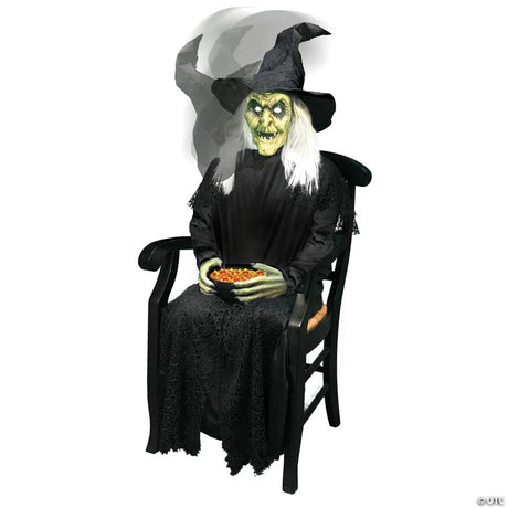 RADYAN Animated Sitting Witch Halloween Prop with Sound and Motion Activation shown in a clear product image