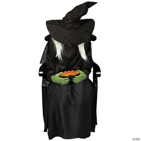 RADYAN Animated Sitting Witch Halloween Prop with Sound and Motion Activation shown in a clear product image