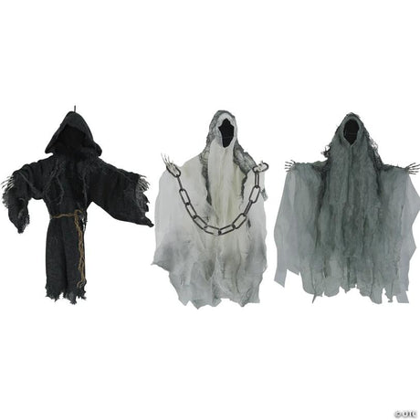 Set of 3 Hanging 21-Inch Faceless Reaper Halloween Decorations in Black, Gray, and White