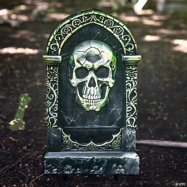 21" Light-Up Tombstone with Skull Halloween Decoration