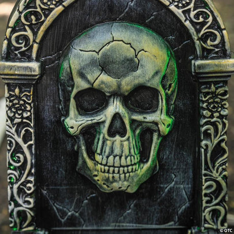 RADYAN Light-Up Tombstone Halloween Decoration with Glowing Skull for Halloween Decor shown in a clear product image