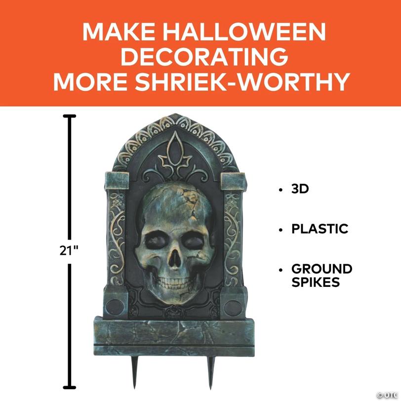 21" Tombstone with 3D Skull Halloween Decoration