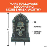 21" Tombstone with 3D Skull Halloween Decoration
