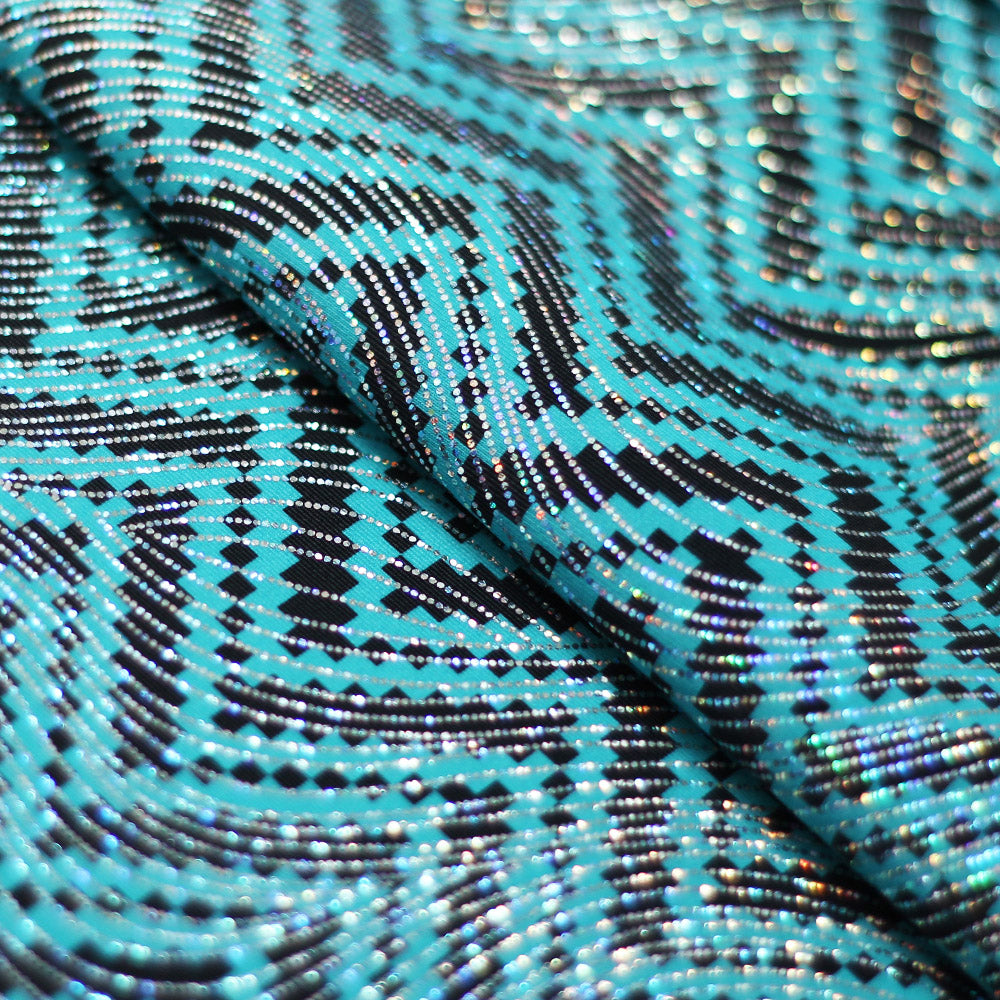 Zig Zag Racer Foil Polyester Spandex Fabric - Sparkly Chevron Foil Print, 58/60" Width (1 Yard)