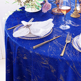 Round Velvet Tablecloth 132" Gilded Marble Royal Blue