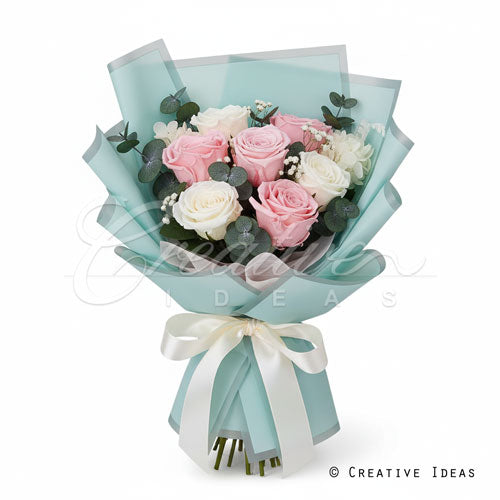 22" X 22" Bold Border Floral Wrap-20 Pcs (Light Blue)