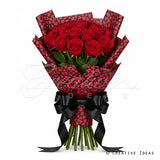 22" X 22" Curly Hearts Floral Wrap-15 Pcs (Black/Red)