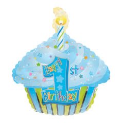 Foil Balloon 1st Birthday Boy Cupcake
