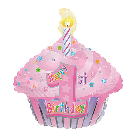 Foil Balloon 1st Birthday Girl Cupcake