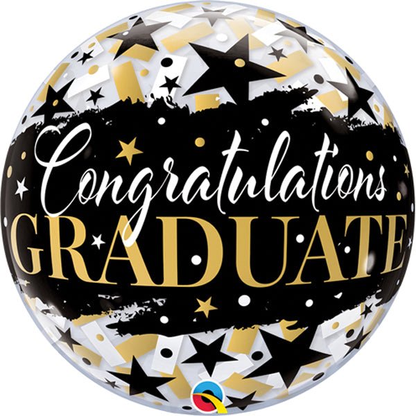 Bubble Balloon Graduate Black Stars 22 Inch