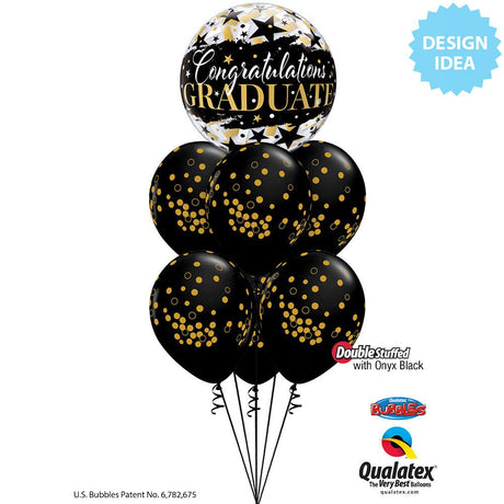 Bubble Balloon Graduate Black Stars 22 Inch