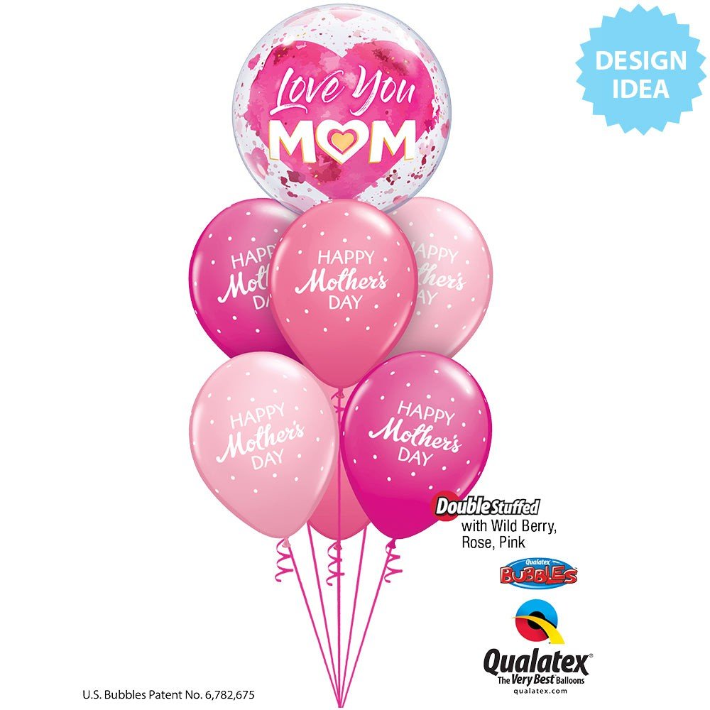 Bubble Balloon Love You Mom Pink 22 Inch