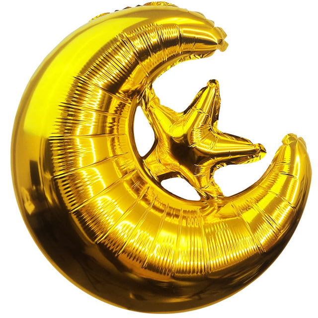 Foil Balloon Crescent Moon & Star Gold