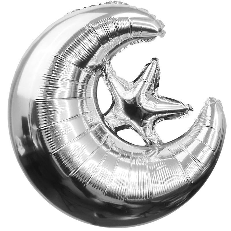 Foil Balloon Crescent Moon & Star Silver
