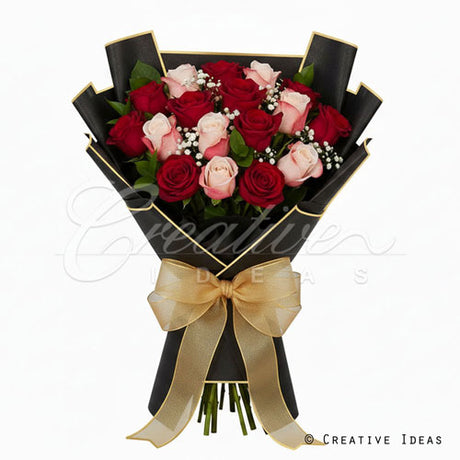 22.8" X 22.8" Gold Edge Floral Wrap-20 Pcs (Black)