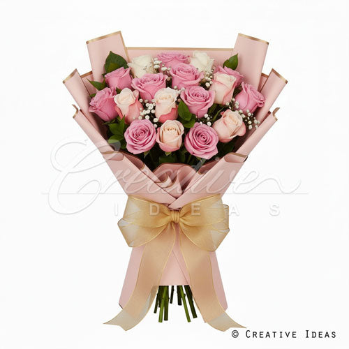 22.8" X 22.8" Gold Edge Floral Wrap-20 Pcs (Pink)