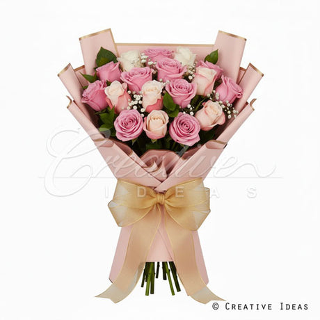 22.8" X 22.8" Gold Edge Floral Wrap-20 Pcs (Pink)