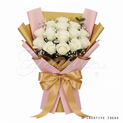 22.8" X 22.8" Reversible Floral Wrap-20 Pcs (Pink/Gold)