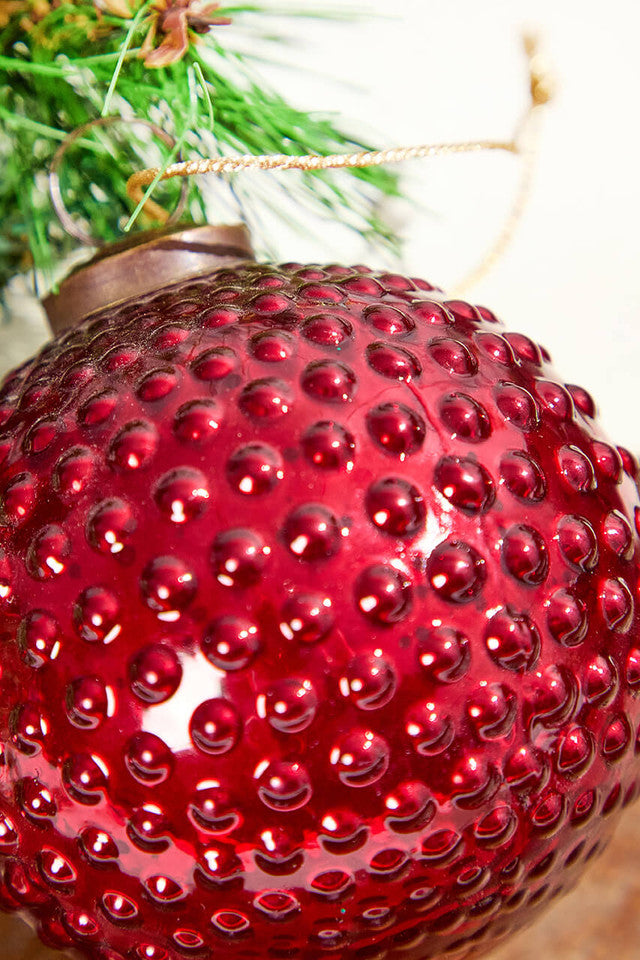 Round Hobnail Ruby Mercury Glass Ornament 4 Inch Vintage Christmas Decor