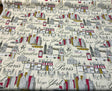 Cityscape Fiesta Cotton Fabric - Paris London New York Cityscape, Beige Background, 45" Width (1 Yard)